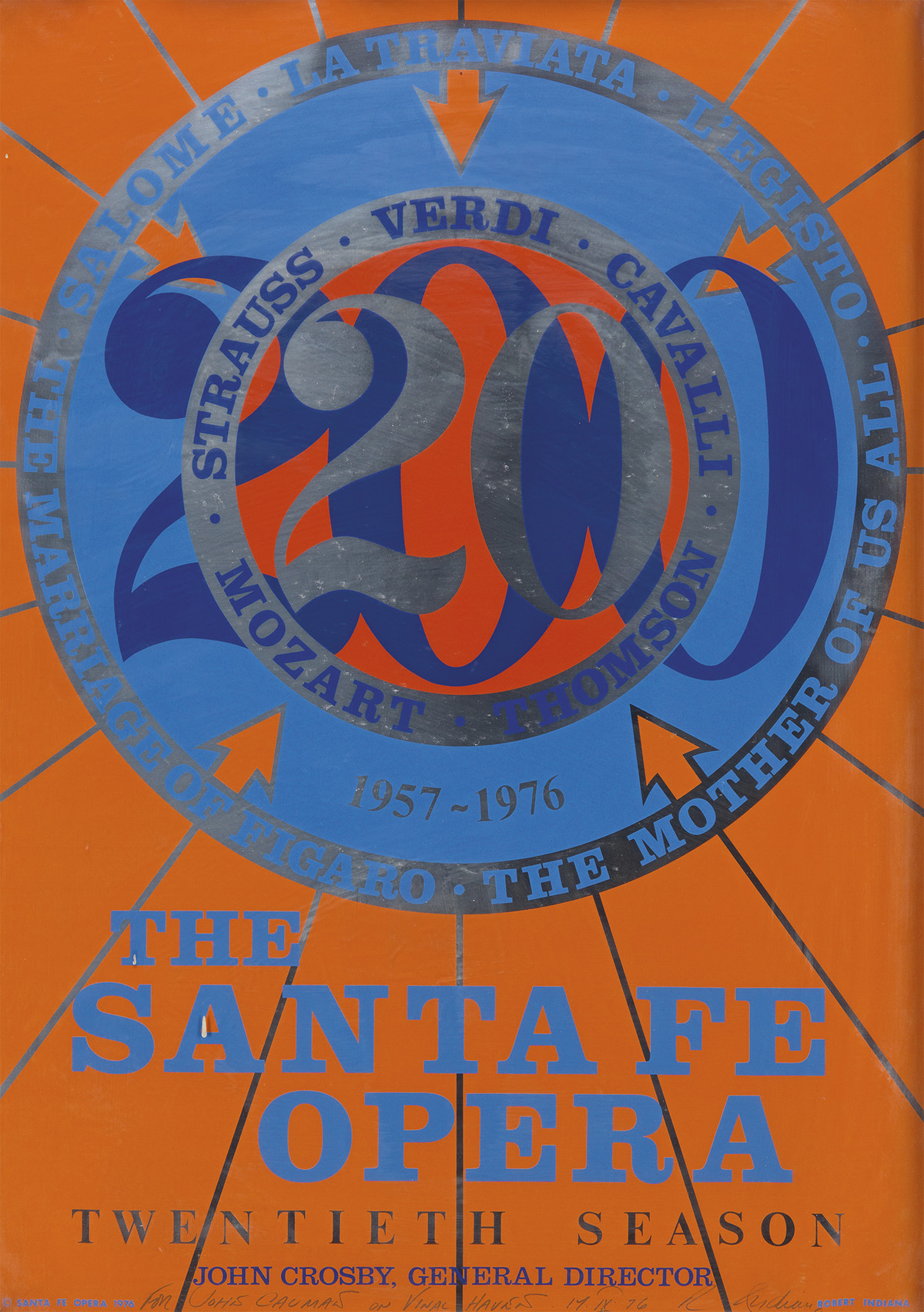 ROBERT INDIANA (1928-2018). THE SANTA FE OPERA / TWENTIETH SEASON. 1976. 31x22 inches, 78x56 cm.